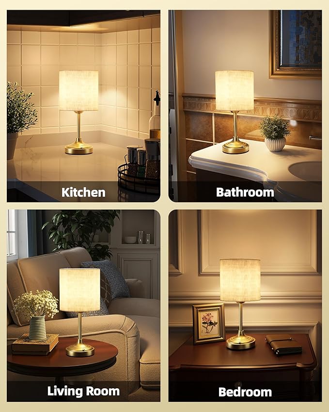Battery Operated Lamp, 8000mAh, Dimmable, Ambient Light, 2700K, Touch Control, Portable, Small, LED, Wireless, Rechargeable, Cordless, Desk Lamp, Kitchen Lamp, Fabric Shade, for Dining Room, Bedroom