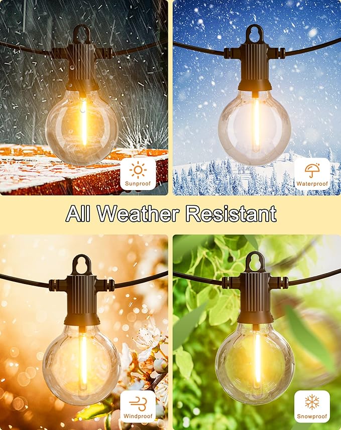 Outdoor String Lights, 25FT Patio Lights with 13 Shatterproof G40 Globe Bulb(1 Spare), Waterproof Connectable Dimmable LED Hanging String Lights for Outside Backyard Porch Balcony, 2700K