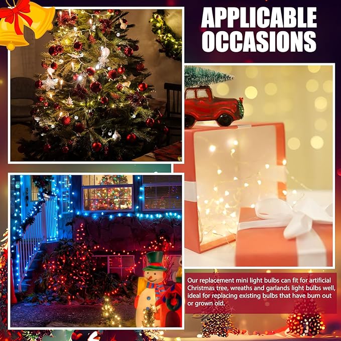 Mudder 500 Pcs Christmas Tree Replacement Light Bulbs 2.5v Christmas Light Bulbs Incandescent Xmas Decorative Replacement String Lights Outdoor Indoor(Red Yellow Blue Green Purple)
