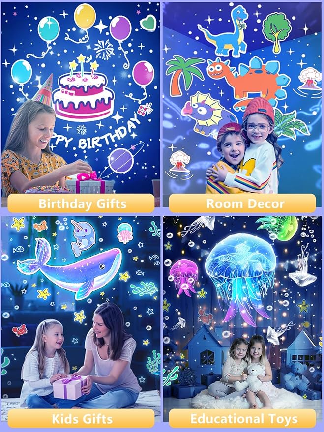 21 Set of Films, Kids Night Light Projector for Bedroom, Ceiling, Projector Night Light for Kids, Room Decor, Star Galaxy Lamp with 360° Rotating, Ceiling Projector, Birthday, Christmas, Girls Gifts