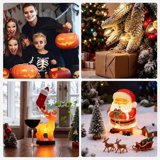 2 Pack Halloween C7 Accessory Cord with Light Bulb, E12 Light Socket Cord with On/Off Switch Plug, C7 Candelabra Light Bulbs for Christmas Village House, Pumpkin Lights, Holiday Decorations