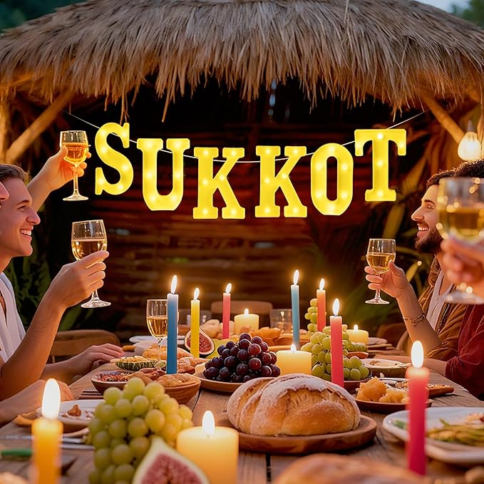 6 Pcs Happy Sukkot Decorations Sukkot Large LED Letter Sign 8.3 Inch LED Lights Battery Powered Table Decorations for Party Gift Tabletop Sukkah