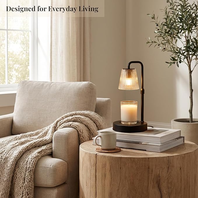 Elegant Electric Candle Warmer Lamp with Timer, Minimalistic Glass Shade, Adjustable Dimmer, Flameless Candle Warmers for Unique Home Decor, Cozy Gifts for Easter & Housewarming (Black)