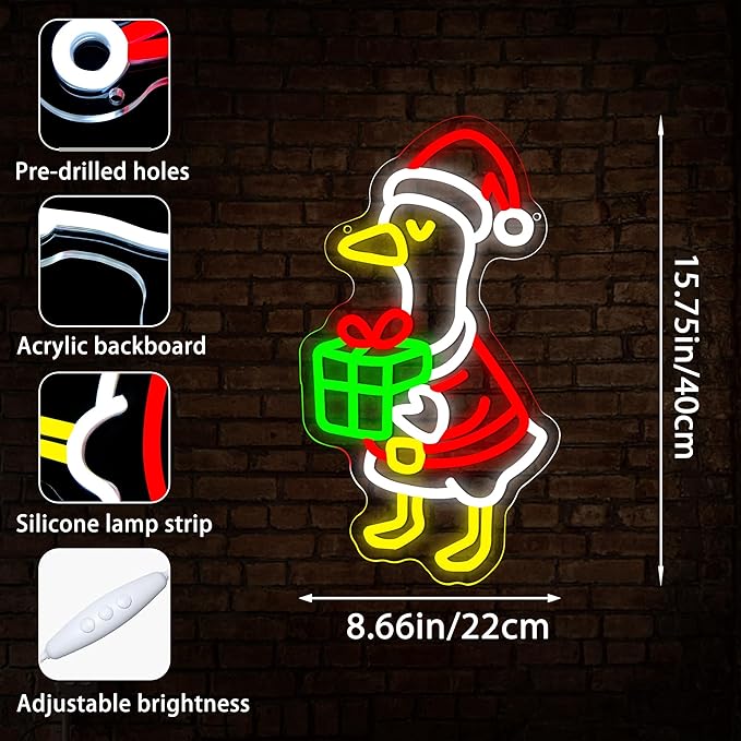 Christmas Neon Sign for Wall Decor Dimmable Christmas Goose LED Neon Light for Party Bedroom Christma Decor for Window Kids Room Santa Claus Sign Festival Gifts for Kids Size 15.7 * 8.7in(GLNA004)