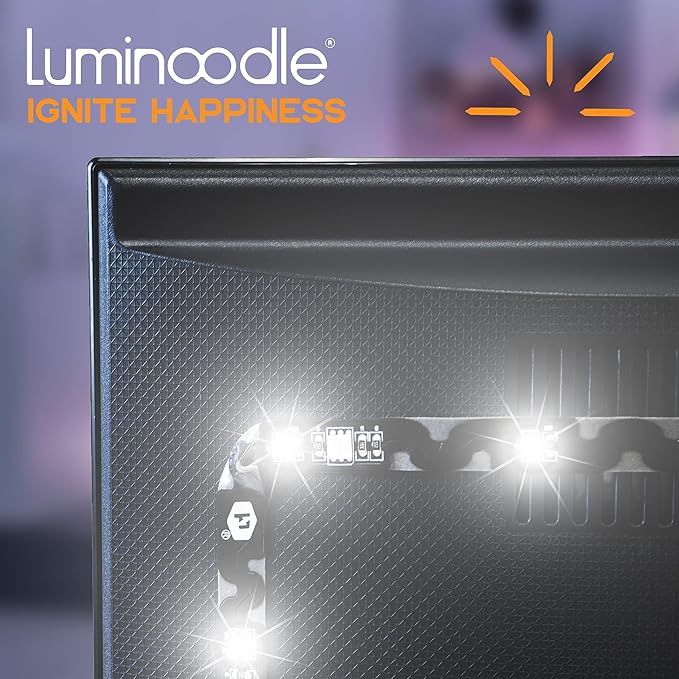 Luminoodle Bias Lighting, Backlight Kit for Monitors up to 24" - USB LED Light Strip - Computer Monitor Backlight - True White Adhesive Strip - White - Small (<24" TV)