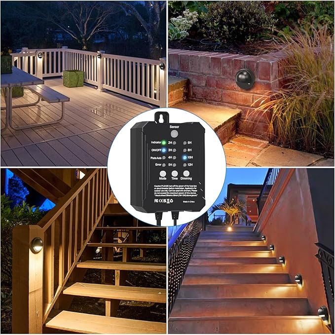 HIBOITEC Low Voltage Deck Lights Kit with Transformer Photocell Sensor and Timer IP67 Waterproof Fence Lights UL Listed Wire for Outdoor Garden Patio Landscape Lighting Walkway Steps Warm White 8Packs