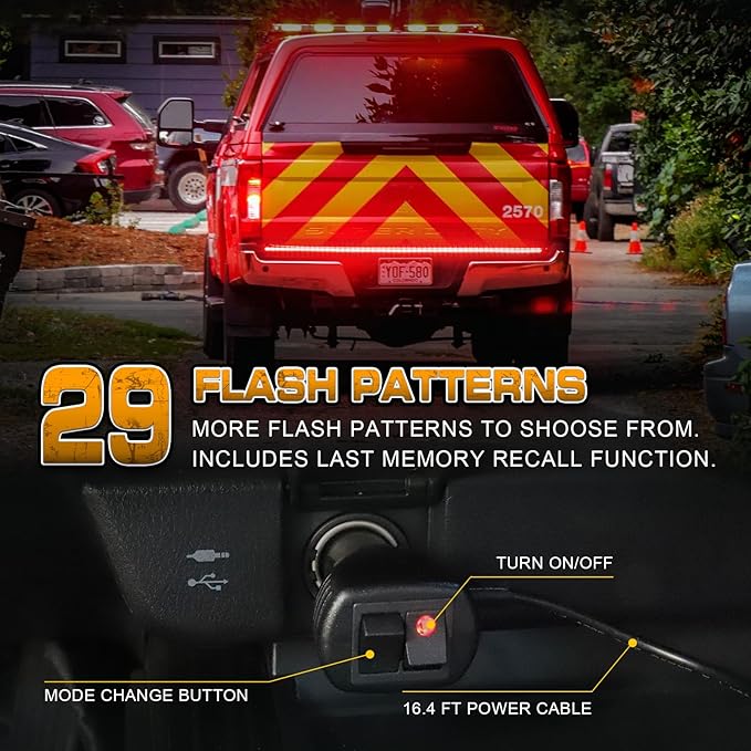 XRIDONSEN 60 inch Red Truck Emergency Lights Strip 360 LED Tailgate/Rear Window Light Bar Firefighter Lights Flashing Warning Hazard Safety First Responder Lights for Vehicles Fire Trucks Pickup POV