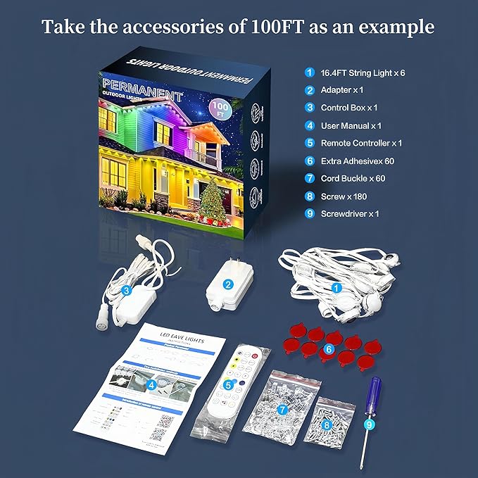 Permanent Outdoor Lights 150ft, RGBWC+IC Smart LED Strip with 50+ Scene Modes, IP68 Waterproof, App & Remote Control for Christmas, Holiday, Roof, and Pool Party Decor (100FT)