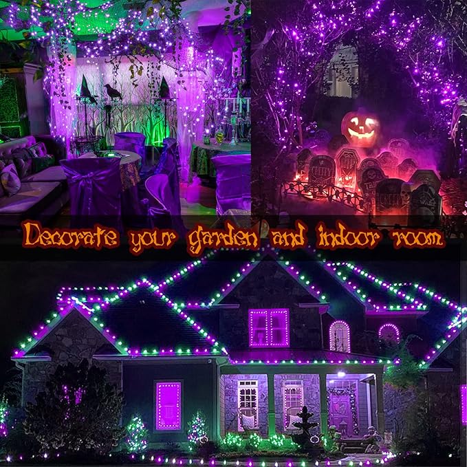 Halloween Purple String Lights Outdoor 33Ft 100LED Battery Operated Fairy Lights with Waterproof Remote Timer String Lights for Hanging Garden Party Holiday Halloween Décor