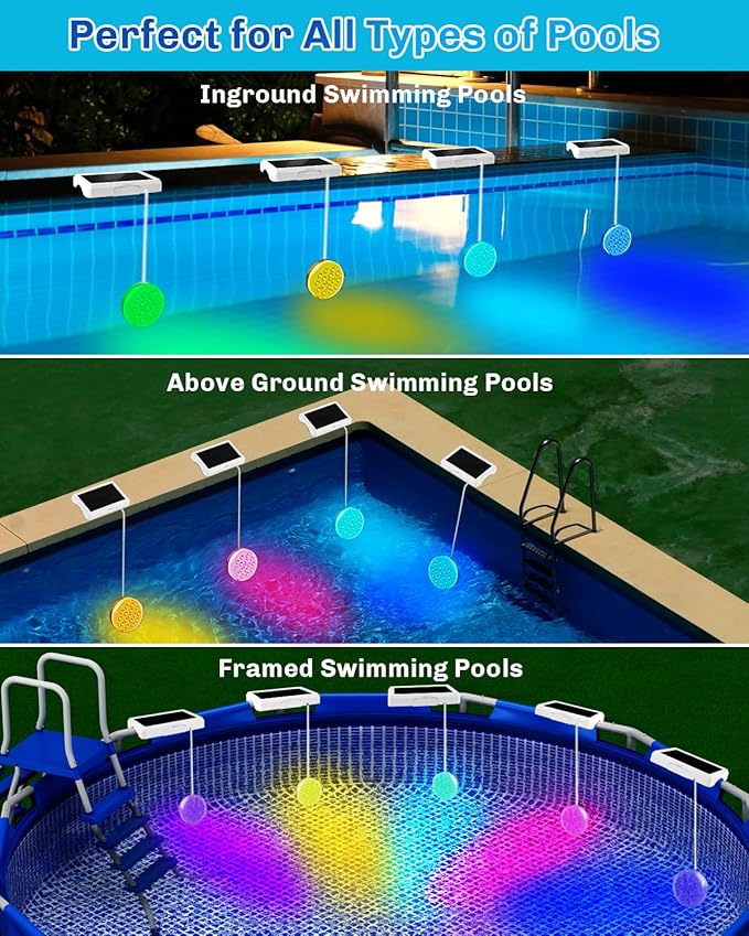 Pool Lights, Upgraded Solar Submersible LED Lights with Remote, 4.55 Inch USB Rechargeable IP68 Waterproof Underwater Light RGB 22 Colors Changing Solar Pool Light with Magnet for Hot Tubs 1 PACK