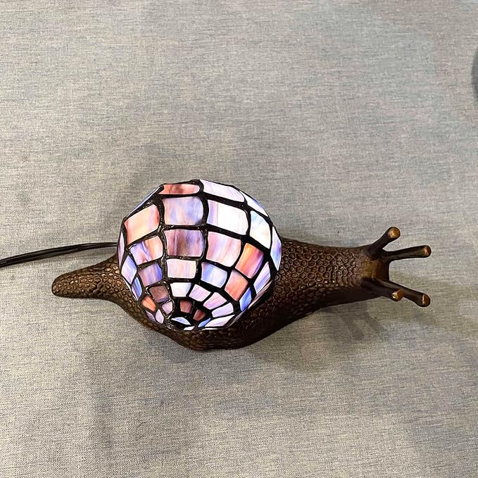 Bieye L10976 Land Snail Tiffany Style Stained Glass Accent Table Lamp for Home Decoration (Purple, 10" D x 5" W x 5" H)