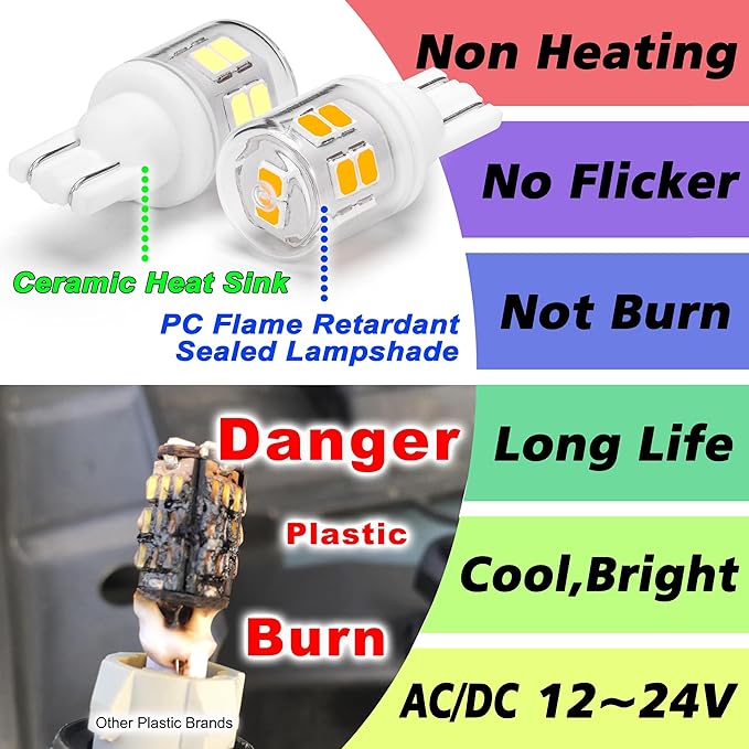 T5 T10 Wedge Base 921 194 LED Light Bulb AC/DC12-24V 6000K Daylight White 300lm 3W Equivalent 25W 30W Incandecent Bulbs for Car RV Camper Landscape Patio Driveway Malibu Lighting, 12 Pack