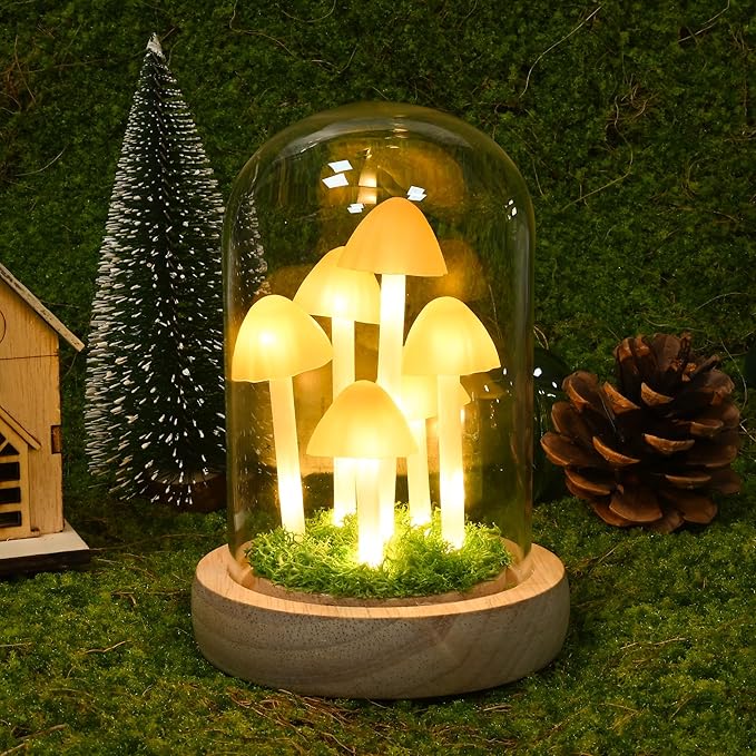 QUELIEN Mushroom Lamp,Mothers Day Mom Gifts for Mom,Light Up Mushroom in Glass Dome,Birthday Party Decorations,Ideal Birthday Gift,Girlfriend Gift