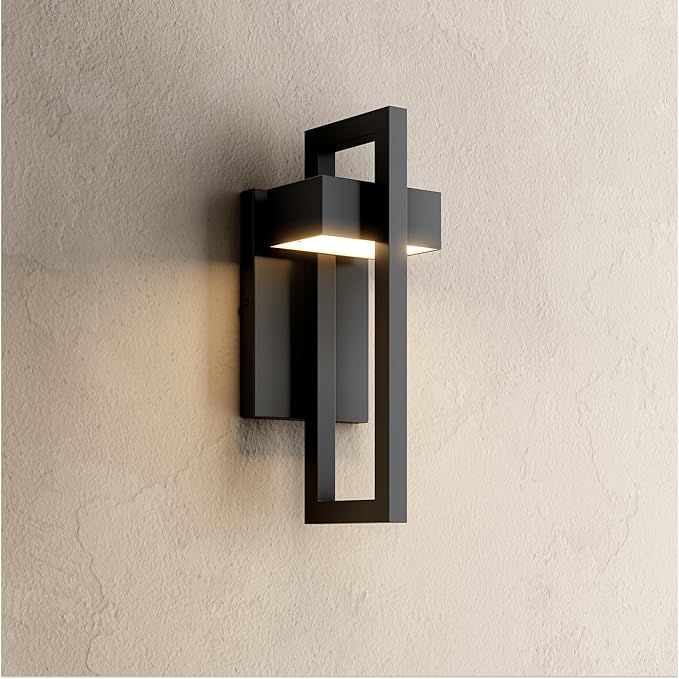 𝗠𝗢𝗗 𝗟𝗜𝗚𝗛𝗧𝗜𝗡𝗚 Terri | Modern Outdoor Wall Lights LED 10W, Exterior Wall Sconce Lights, Stainless Steel Outdoor Light Fixture, Waterproof IP65, 1 Pack (Black | Warm White 3000K | Small 14")