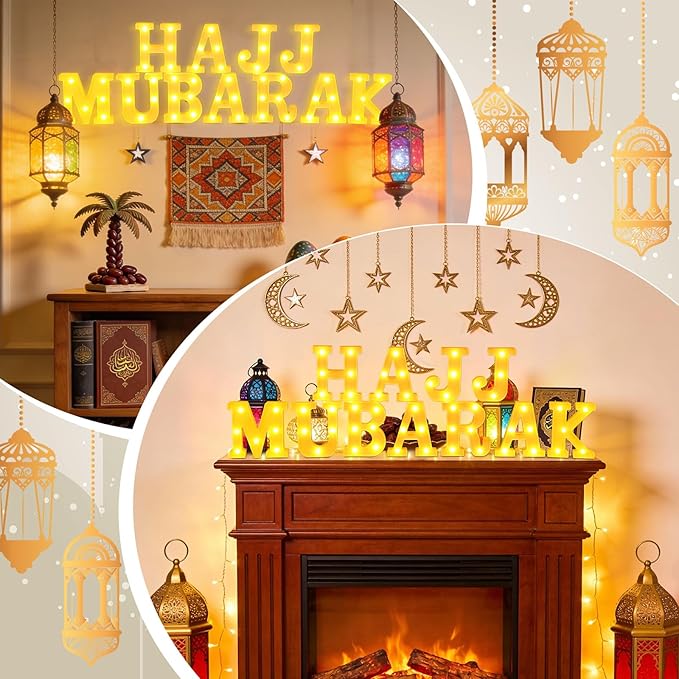 10 Pcs Hajj Mubarak Decorations Hajj Mubarak LED Letter Sign Battery Powered Party Table Decorations for Party Supplies