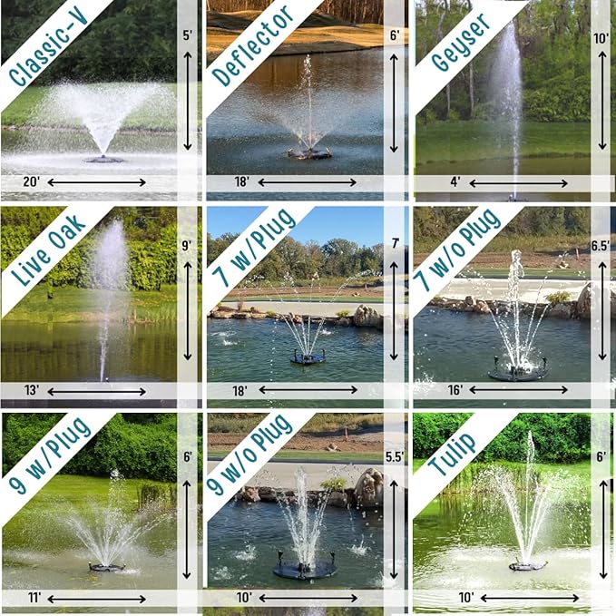HALF OFF PONDS Floating Fountain, 1/3 HP Pond Aerator, 100 ft Cord, 5,200 GPH Water Pump, 9 Spray Patterns, White LED Lights, Energy-Efficient, for Ponds & Water Gardens