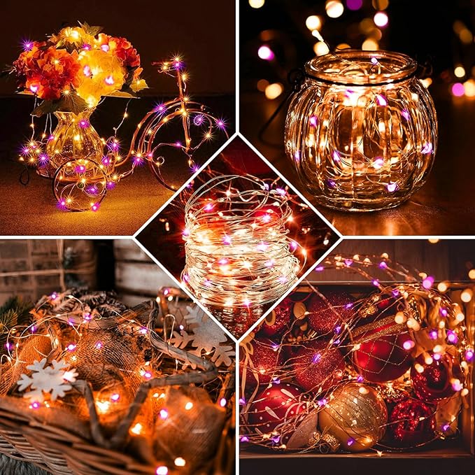 8 Pack Fairy Lights 7Ft 20 LED Twinkle String Lights Battery Operated Waterproof Firefly Starry for Mason Jar Party Wedding Christmas Valentines Day,Orange&Purple