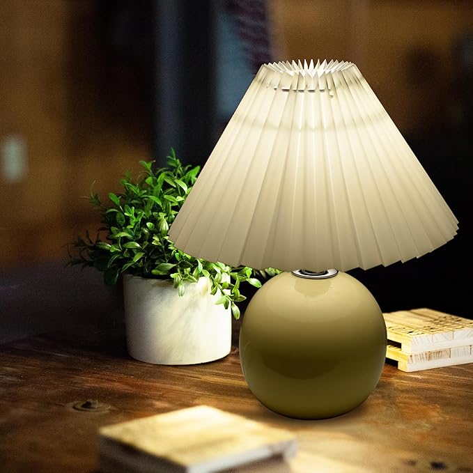 Korean Pleated Table Lamp Ins DIY Ceramic Table Lamps for Living Room Home Deco Cute Lamp with Tricolor Led Bulb Beside Lamp…