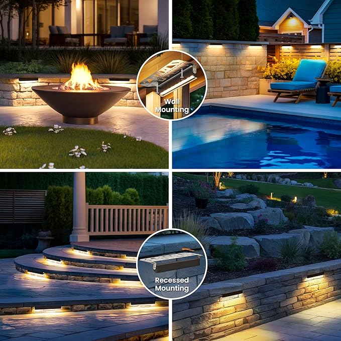 Retaining Wall Lights, 7 Inch LED Hardscape Lighting Waterproof, 12V Low Voltage Landscape Lighting, Outdoor Step Lights for Patio Stairs Deck 2700K, 270° Rotate, 12 Pack