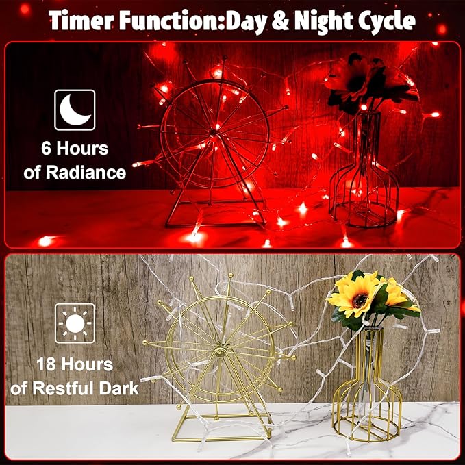 String Lights Outdoor Waterproof 9.8ft 30 LED, Red Fairy Lights Battery Operated with Timer Clear Wire for Indoor & Outdoor Christmas Vanlentines Decorations Garland Party Garden