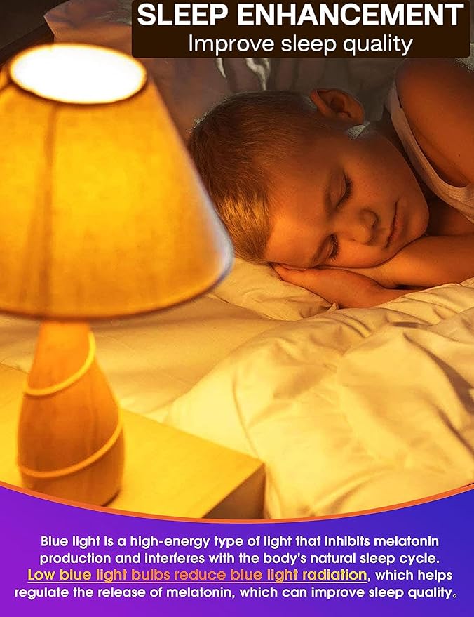 Amber Sleep Light Bulbs, Blue Light Blocking, A19 3W(25 Watt Equivalent) Dim Light Bulbs for Lamp,1800K Warm Light Bulbs,Mood Soothing Light E26 Warm Light Bulbs for Bedroom,2 Pack