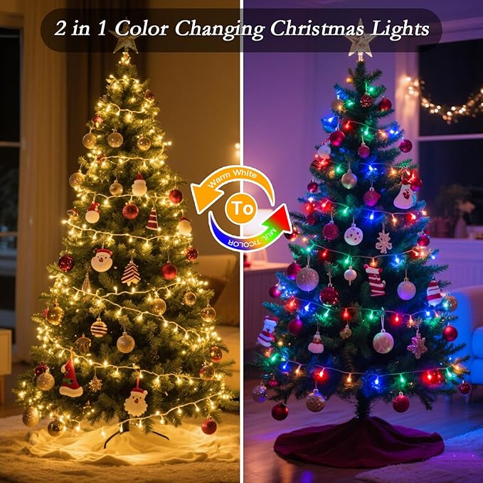 66FT 200 LED Christmas Tree Lights, Bright Warm White to Multicolor Outdoor Christmas String Lights for House, Fairy Lights with 11 Modes, Waterproof & Durable Indoor Outdoor Decor