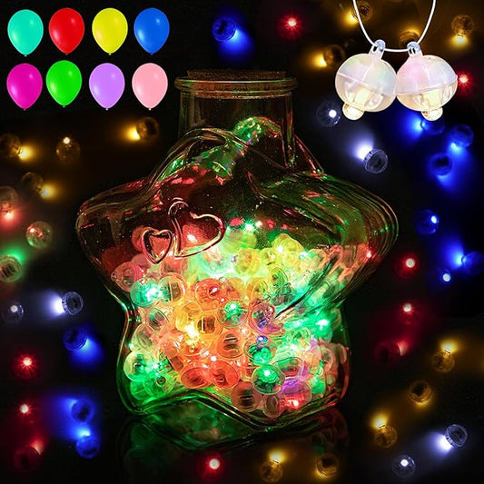 100Pcs Balloon Lights with Lanyard, 5 Mix Colors Balloons Light for Party Paper Lantern Decorations, Easter Eggs Birthday Wedding Halloween Christmas Decoration - Mix Color