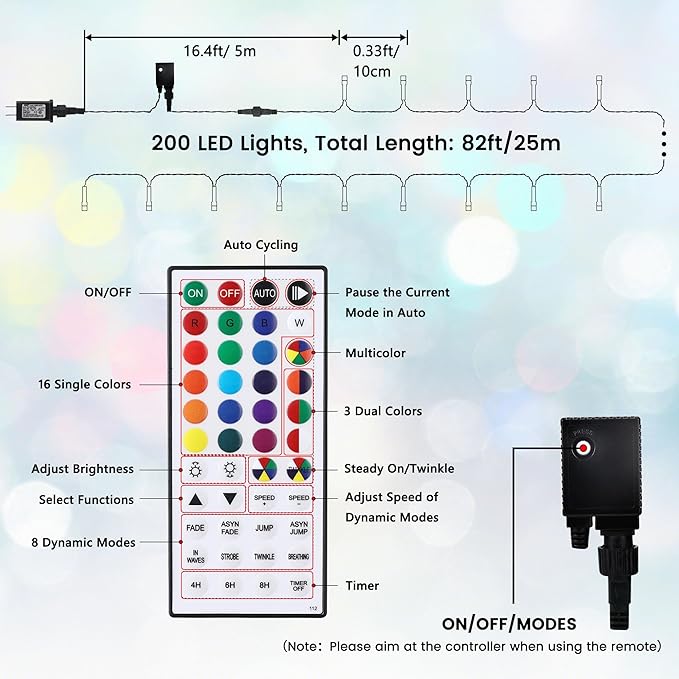 Toodour Easter Lights RGB String Lights, 66ft 200 LED Color Changing String Light with Remote & Timer, Waterproof Pastel Lights for Home Yard New Year Party Indoor Outdoor Easter Decorations