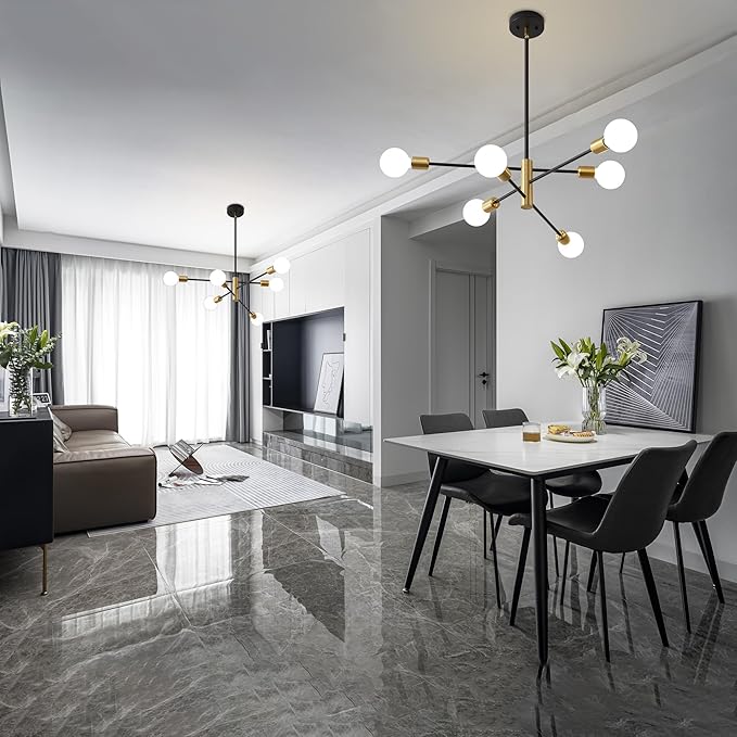 Sputnik Chandelier Mid Century Modern Industrial E26 Pendant Lighting Chandeliers Ceiling Light Fixture Black and Gold Light for Living Room,Kitchen,Bedroom,Dining Room and Farmhouse