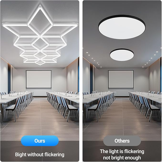 Rhombus LED Garage Light - Hexagonal Snow Lights, 710W 78100LM Super Bright Garage Ceiling Lights, Larger Size Honeycomb Light for Warehouse, Workshop, Gym, Car Basement