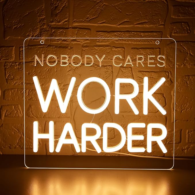 Nobody Cares Work Harder Neon Sign for Wall Decor Inspirational LED Neon Light for Home Gym Office Dimmable Gym Wall Art Sign Motivational Decor for Study Room Gifts for Men Size 11 * 9.6in(GLNP130)