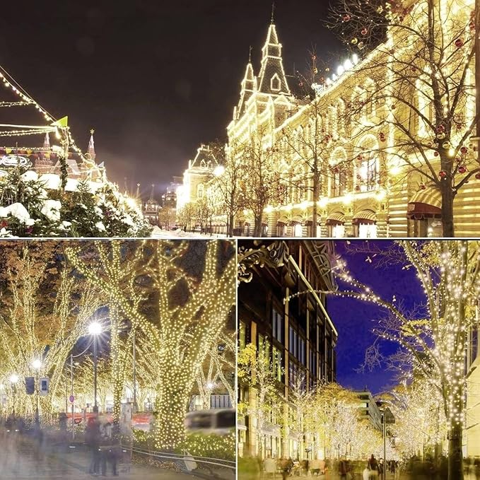 Warm White LED Christmas Lights Outdoor– 50ft 100 Counts Commercial Grade Outdoor Waterproof Green Wire Tree Lights, 5mm Wide Angle Plug in for Xmas, UL, IP:65