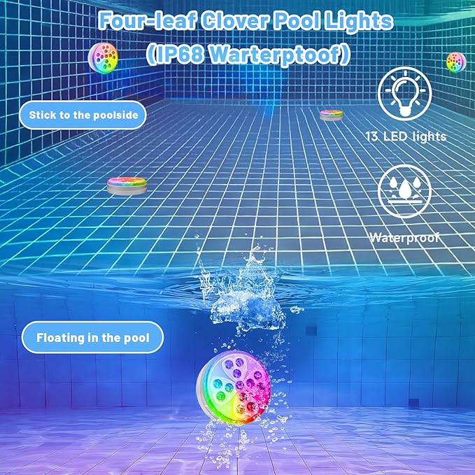 Pool Lights - Rechargeable Submersible LED Light with Remote, 10 Colors & 4 Modes IP68 Waterproof Pool Decor Light for Pool/Vase Base/Spa/Aquarium/Pond/Hot Tub/Decoration/Party, 2-Pack (2 PCS)