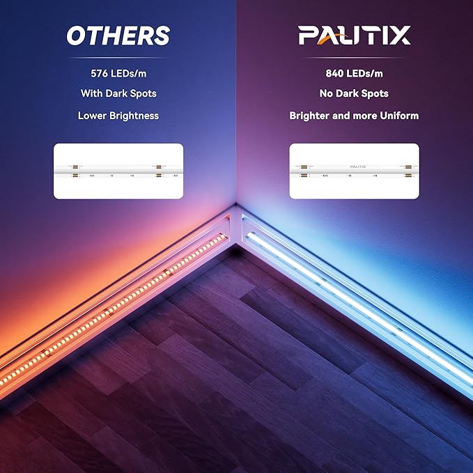 PAUTIX RGB COB LED Strip Light 32.8ft/10m,UL Listed 24V Color Changing Light Strips with 840LEDs/m Multicolor Flexible Tape Lights for TV,Room,Bedroom,Party DIY Decoration(Power Supply Not Included)