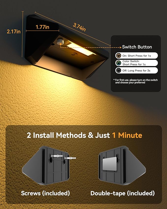 Solar Fence Lights Outdoor, 2 Pack Ultra-Bright 100 Lumens Fence Lights Solar Powered, IP65 Waterproof, 9 Color Modes, 12+ Hours Lighting Decor for Backyard/Patio/Deck/Wall/Pool