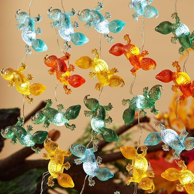 Bartlett Solar Garden Lights Outdoor Gecko Fairy Lights Solar Powered String Lights Outdoor Waterproof Kitty Decorative Lights 40LEDs Light 14ft Patio Décor Yard Fence Walkway Balcony Decoration