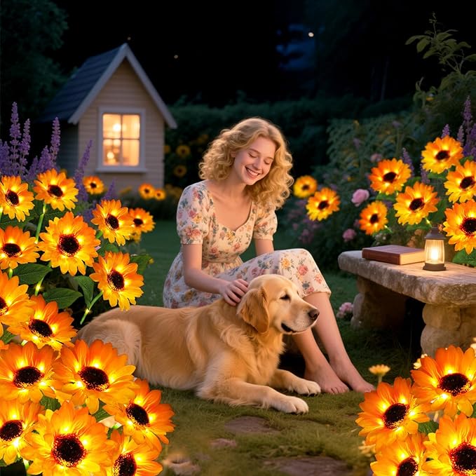 Solar Garden Lights 4 Pack 24 Solar Sunflower Lights, Gifts for Mom Women Grandma Mothers Day Birthday, Waterproof Solar Flower Light for Outdoor Decoration, Decorative Stakes for Yard,Landscape,Patio