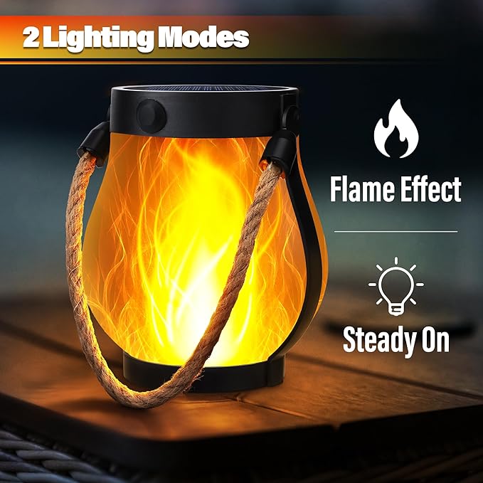 iBaycon 1 Pack Solar Lanterns Lights, Halloween Flickering Flame Garden Lights with 2 Modes Dual Charging USB & Solar, Outdoor Waterproof Hanging Lantern for Party Holiday Halloween Decor (Warm White)