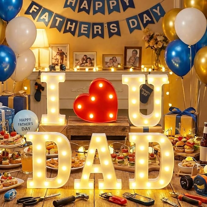 6 Pcs Fathers Day Decorations Love You Dad LED Letter Light Sign Battery Powered Father's Centerpieces Gifts Fathers Day Decorations for Dad from Daughter Son for Home Party