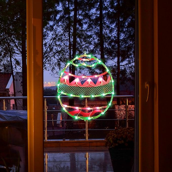 LAMPHOME 17" Lighted Green with Pink Chevron Stripe Easter Egg Window Silhouette