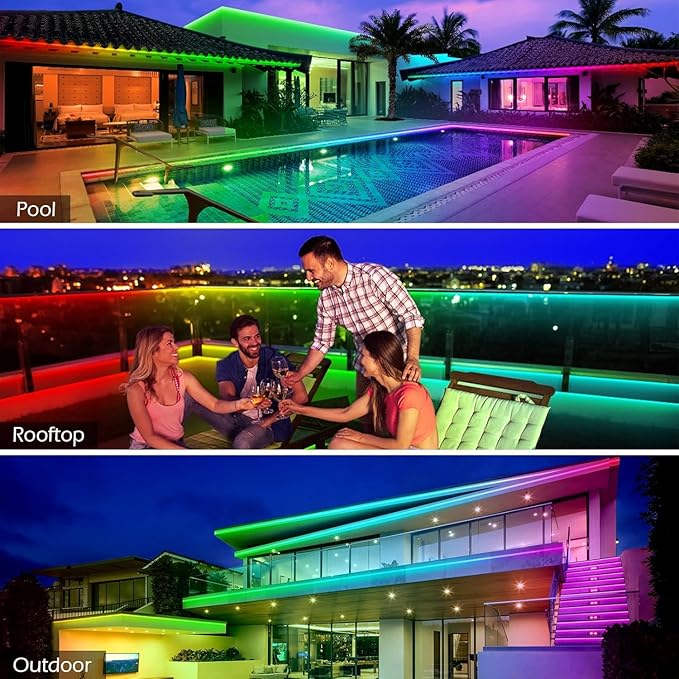 AILBTON 300ft Outdoor LED Strip Lights Waterproof,IP68 Outside Led Light Strips Waterproof with Bluetooth App Remote Control,Music Sync RGB Exterior Led Rope Lights,for Balcony,Deck,Roof,Garden,Pool