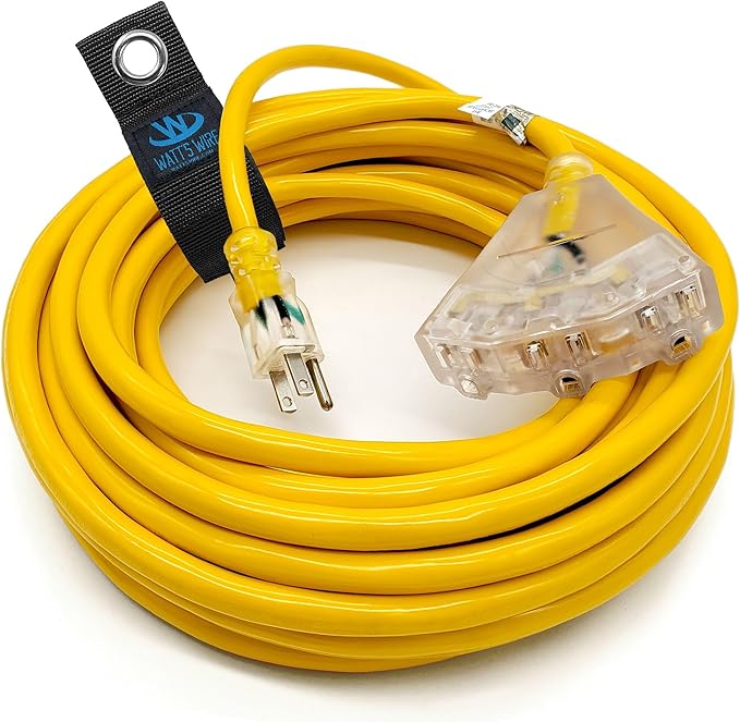 100 ft Outdoor Extension Cord Waterproof - 12 Gauge Heavy Duty Extension Cord 100 ft - Lighted Outdoor Extension Cords with Multiple Outlets - Watts Wire - 100' Grounded - extensiones electricas