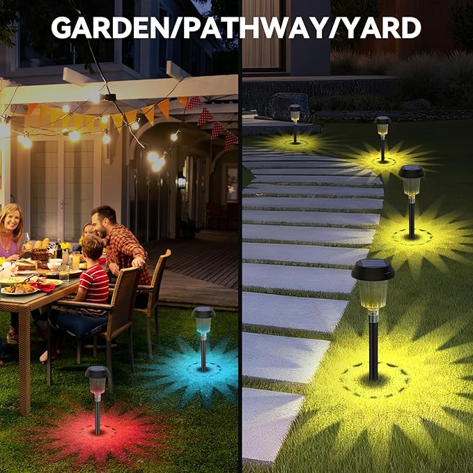 TECKNET Solar Pathway Lights, Color Changing Solar Lights with Warm White & RGB Colored, Colored Pathway Light Outdoor Waterproof (IP68) for Yard, Auto On/Off (10 Pack)