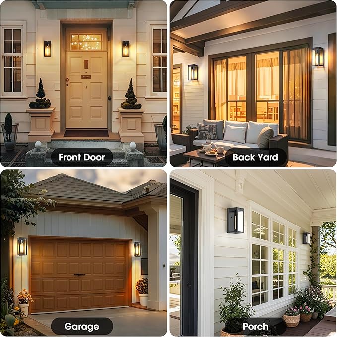 10.6" Motion Sensor Outdoor Wall Sconce Lights 2Pack, Dusk to Dawn Black Exterior Lighting Fixtures with 3 Lighting Modes, Front Porch Lights Outdoor Garage Lighting Fixtures Wall Mount for House