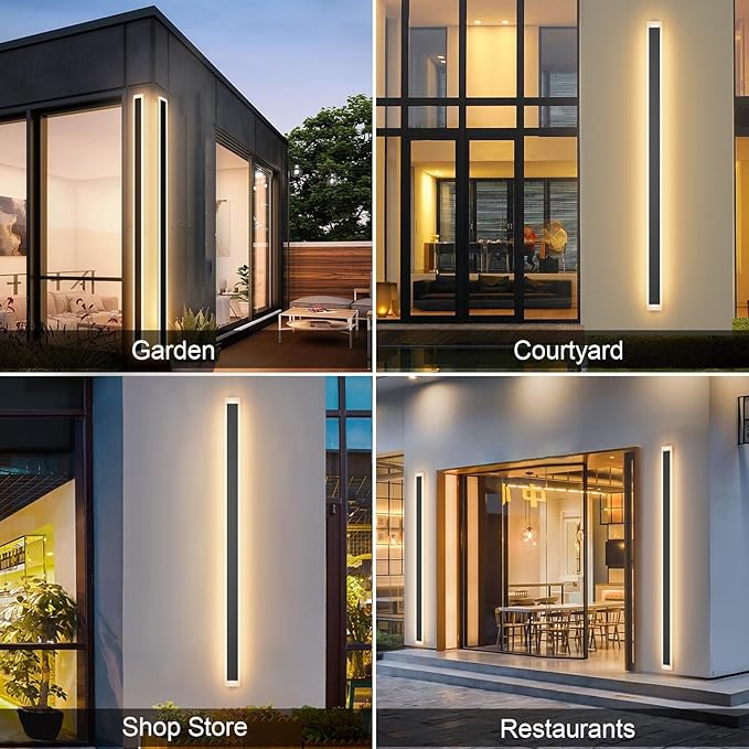 Aipsun Porch Wall Lights 71 inch Long Strip Modern Outdoor Wall Light Fixture 1 Pack, 50W Black Wall Mount Lighting Sconce Exterior Lights Wall Sconce 3000K for House Living Room Corridor