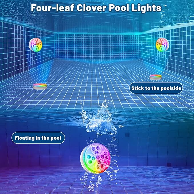 Wireless Pool Lights, Rechargeable Submersible LED Light with 10 Colors & 4 Modes, IP68 Waterproof Underwater Lights for Inground Pools, Above Ground Pools, Parties, Pond, Outdoor Lighting Decor
