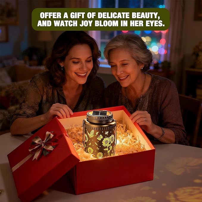 Cooo 2 Pack Solar Lanterns Outdoor Waterproof Sunflower Butterfly Solar Pathway Lights Landscape Path Christmas Gifts for Women Mom Grandma for Outdoor Table Lamps Garden Yard Backyard Decor -Gold