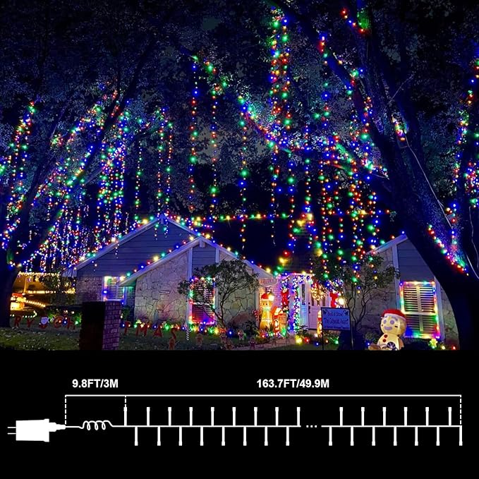 LAMPHOME 165FT 500 LED Colourful String Lights, 16 Modes Timer Clear Wire Fairy Lights, Waterproof Connectable Plug in Twinkle Lights for Indoor Outdoor Easter, Christmas, Wedding Party Decorations