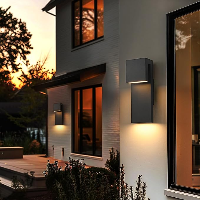 Modern LED Outdoor Wall Sconce 3000K 18W IP65 Waterproof Integrated LED Outdoor Wall Lights Anti Rust Black Porch Lights Exterior Lighting Outside Lights Fixture for Garage,Balcony,Backyard (1PACK)