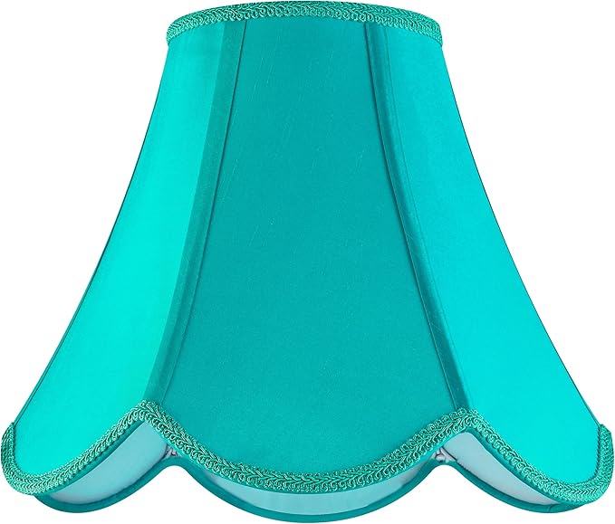GO&SO Bell Lamp Shades Set of 2 Teal Lamp Shade -6x13x10.6" (Spider) Barrel Lamp Shades for Table Lamps,Floor Lamp,Fabric Replacement Lampshades Hand Crafted -Petal Edge Braid Design -Easy Assembly